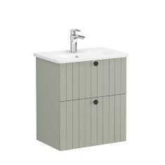 Vitra Root Groove 69246 Lavabo Dolabı, Çift Çekmeceli, Dar, 60 Cm, Mat Retro Yeşil, Yuvarlak Lavabolu